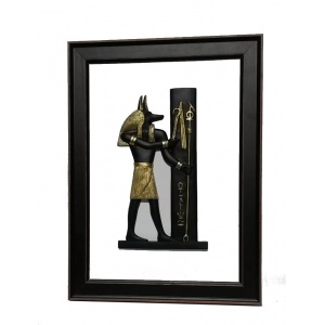 Bas-relief Profl Anubis Noir et Or en acrystal sur cadre noir